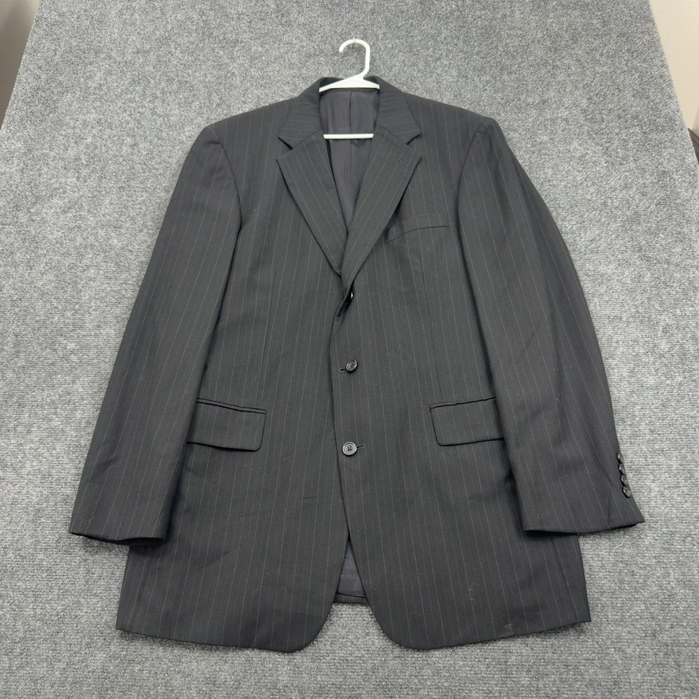 Oscar de la Renta Suit Jacket Mens 44 XL Black Wool Pinstripe 3 Button Classic